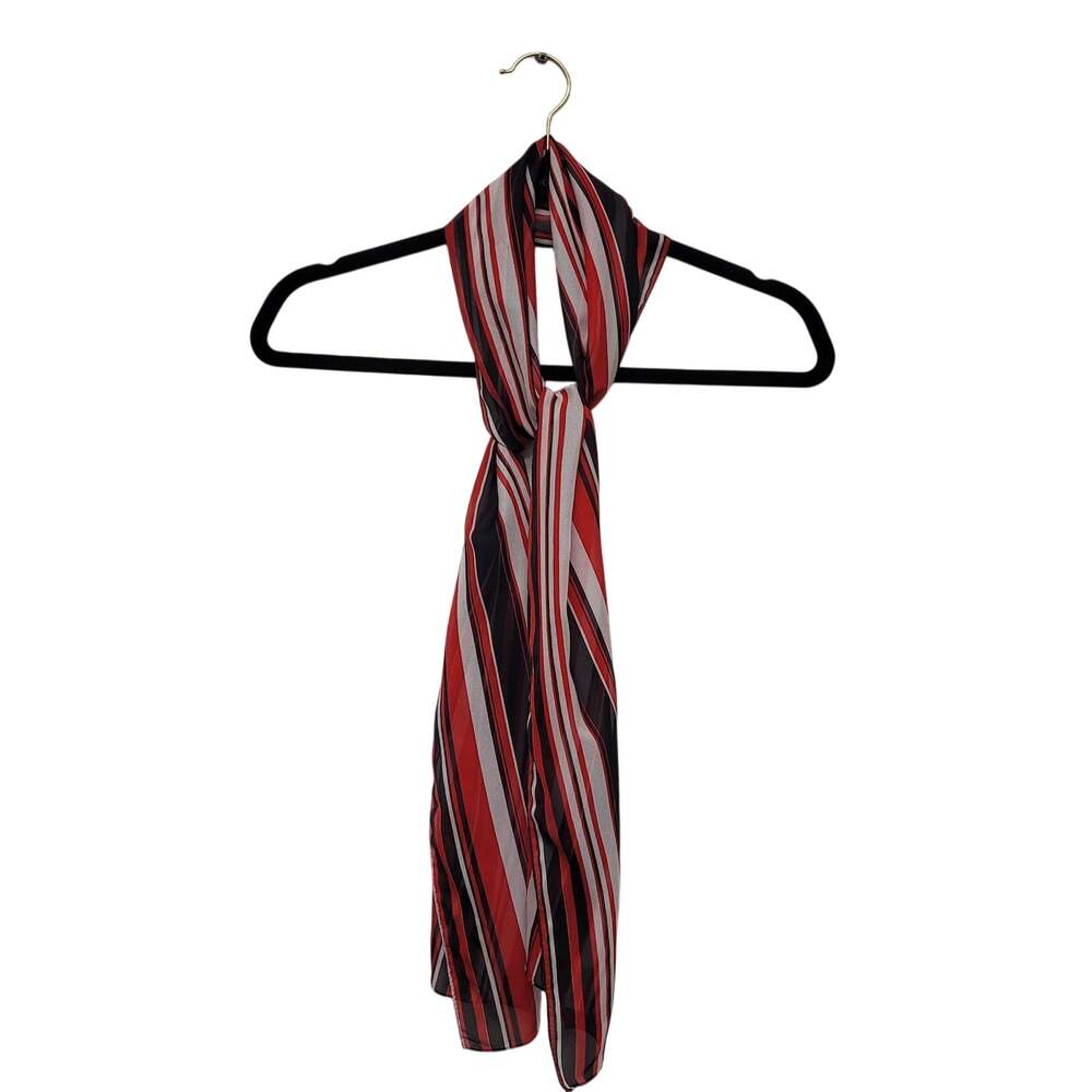 Cejon Womens Red Black White Gray Striped Long Rectangle Scarf Neck Accessory